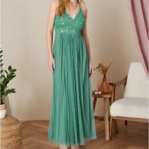 Monsoon Amy Halter Dress Sequin Beaded Turquoise Dress Size 8